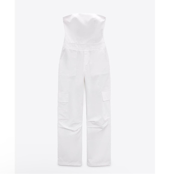 BLOGGER'S FAVE! Zara Strapless Cargo Jumpsuit White NWT - Picture 14 of 16